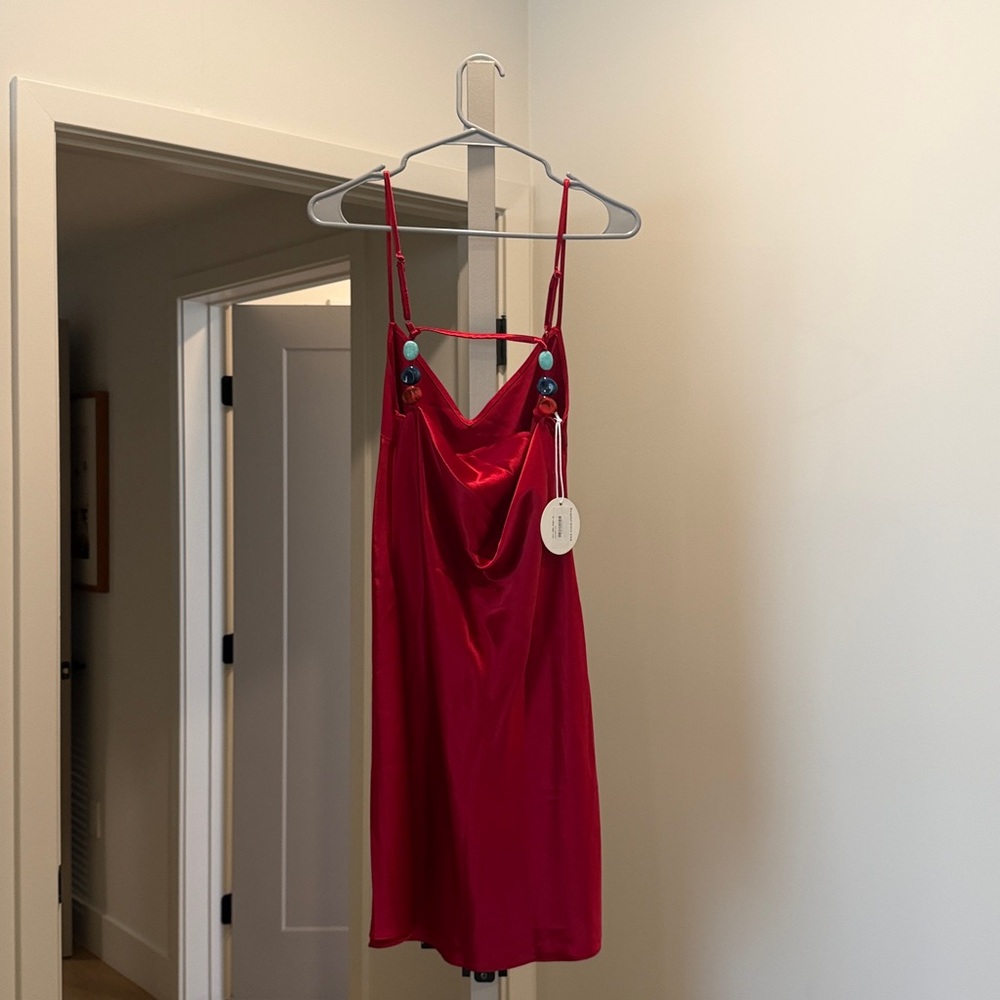 Staud Lydia Ruby Red Slip Dress